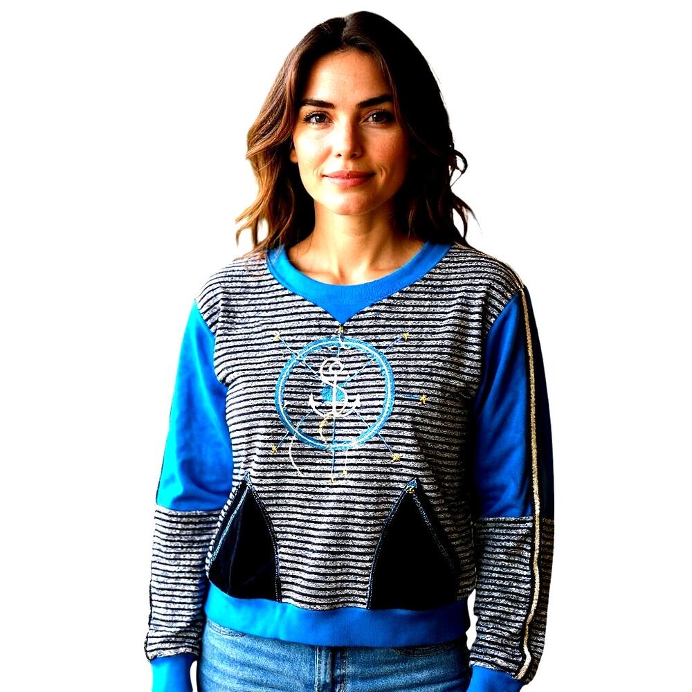 Koc & Grup Large Blue Gray Women's Long Sleeve Top Shirt Misses Size 12 14 L